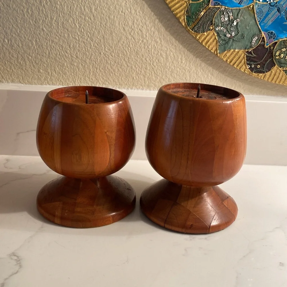 Vintage Wooden Candleholders Set of 2